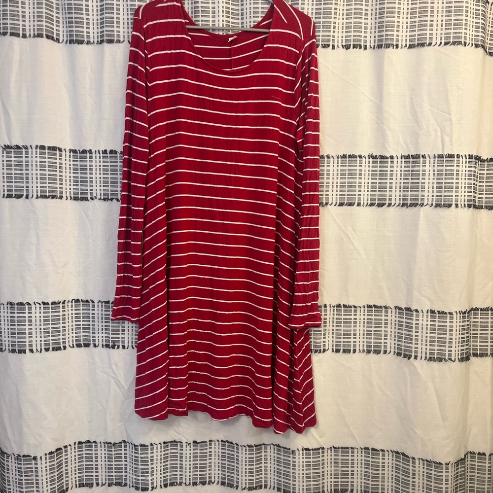 Old Navy Red and White Striped Long Sleeve Dress